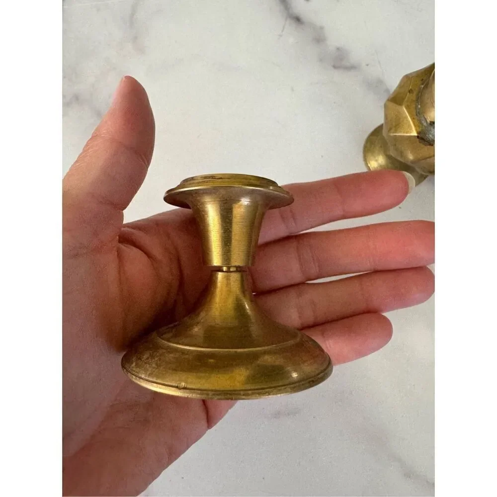 Brass metal pillar candlestick salt pepper shaker bundle of 2 vintage small